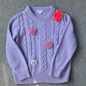 Crewcuts Lavender Cable Knit Sweater with Pom Poms